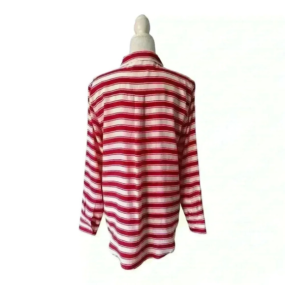 EQUIPMENT Red Striped Slim Signature Silk Button Down Long Sleeve Shirt M - Picture 6 of 8